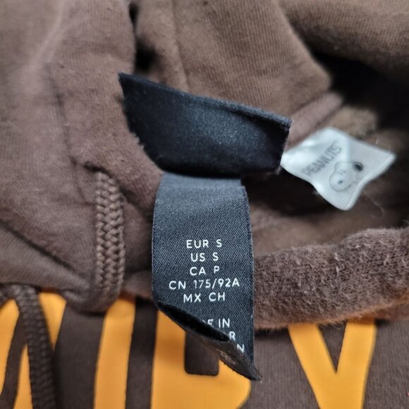 H&M Peanuts Snoopy Hoodie Brown Adult Small Mens Gym Strength Club Weights Gift - Picture 7 of 10